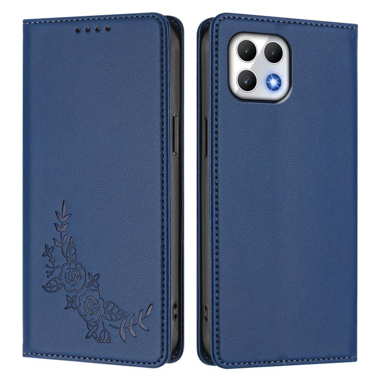 For T-Mobile REVVL 7 5G / T Phone 2 5G Peony Embossed Magnetic RFID Vegan Leather Phone Case