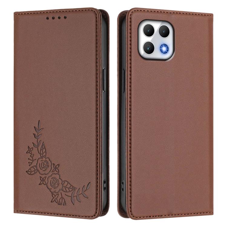 For T-Mobile REVVL 7 5G / T Phone 2 5G Peony Embossed Magnetic RFID Vegan Leather Phone Case