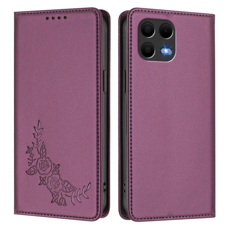 For T-Mobile REVVL 8 Pro 5G / T Phone 3 Pro 5G Peony Embossed Magnetic RFID Vegan Leather Phone Case