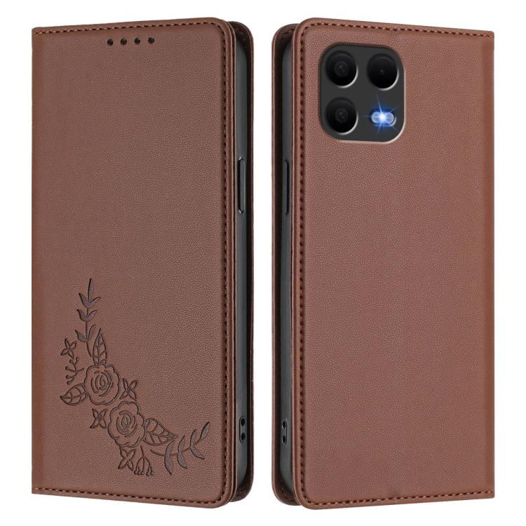 For T-Mobile REVVL 8 Pro 5G / T Phone 3 Pro 5G Peony Embossed Magnetic RFID Vegan Leather Phone Case