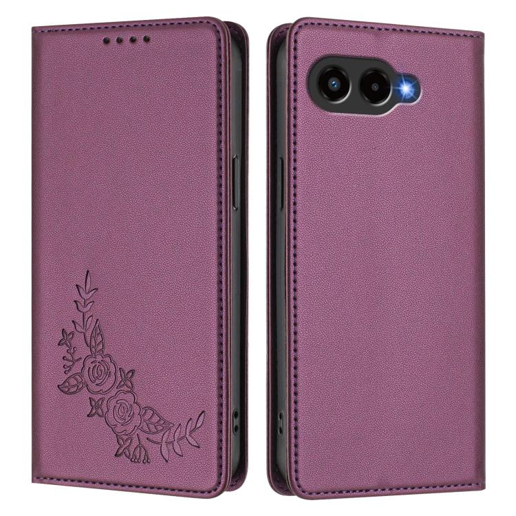 For T-Mobile REVVL 8 5G / T Phone 3 5G Peony Embossed Magnetic RFID Vegan Leather Phone Case