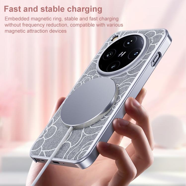 For OPPO Find X8s+ Embossed Camellia Wool Linen Fabric Magnetic Three Guarantees Phone Case