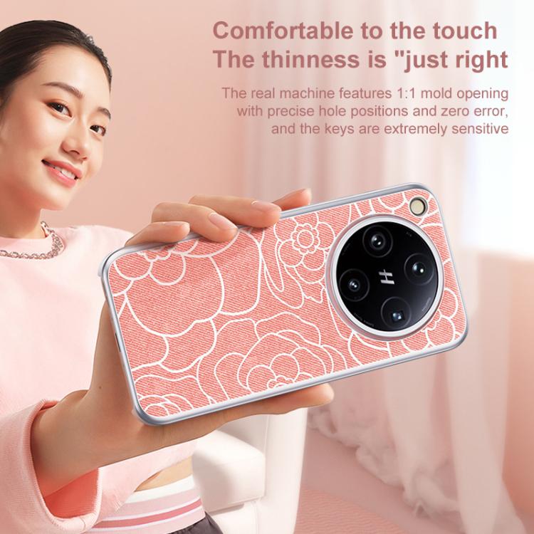 For OPPO Find X8s Embossed Camellia Wool Linen Fabric Magnetic Three Guarantees Phone Case