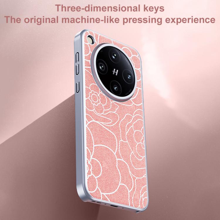 For OPPO Find X8s Embossed Camellia Wool Linen Fabric Magnetic Three Guarantees Phone Case