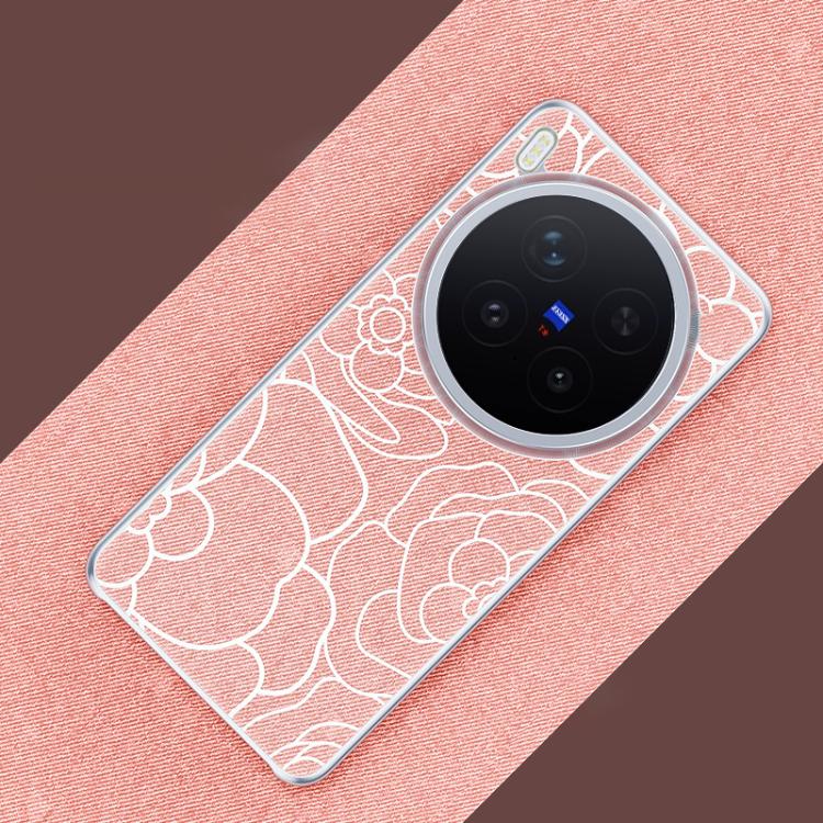 For vivo X300 Pro Embossed Camellia Wool Linen Fabric Magnetic Three Guarantees Phone Case