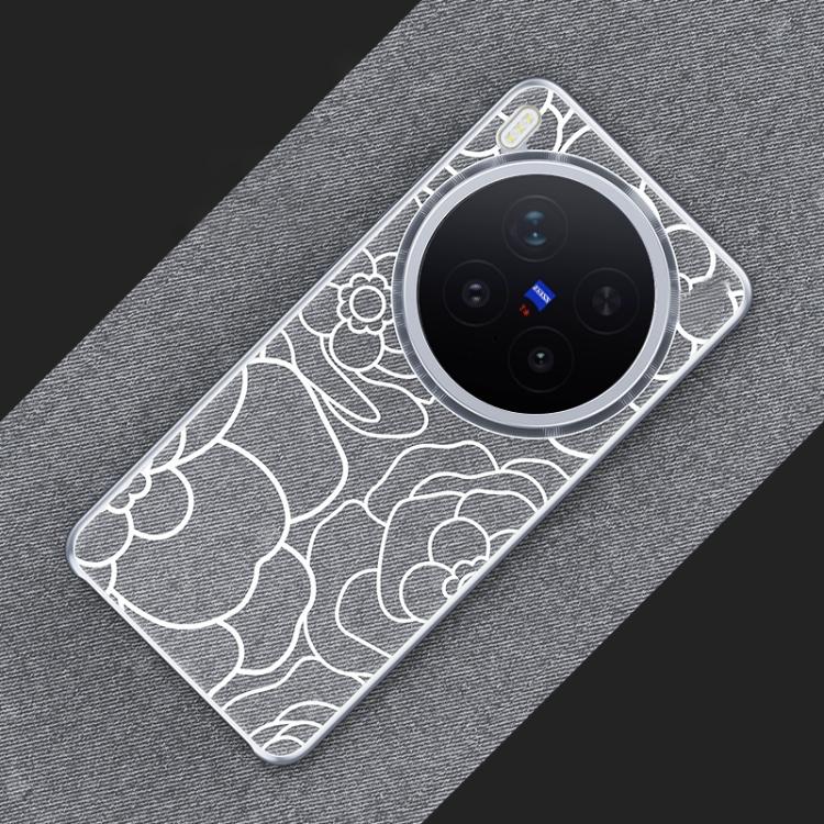 For vivo X300 Pro Embossed Camellia Wool Linen Fabric Magnetic Three Guarantees Phone Case