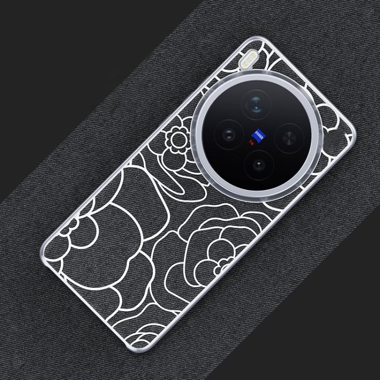 For vivo X300 Pro Embossed Camellia Wool Linen Fabric Magnetic Three Guarantees Phone Case