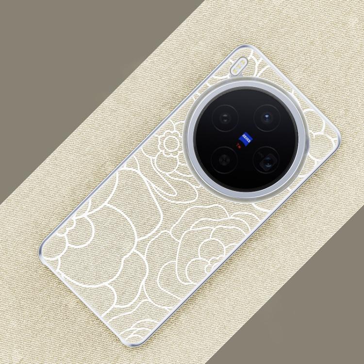 For vivo X300 Embossed Camellia Wool Linen Fabric Magnetic Three Guarantees Phone Case