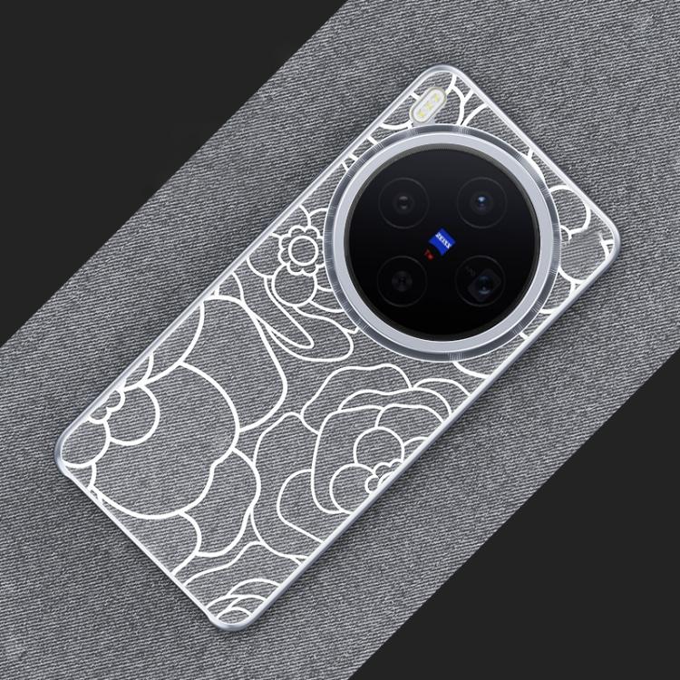 For vivo X300 Embossed Camellia Wool Linen Fabric Magnetic Three Guarantees Phone Case