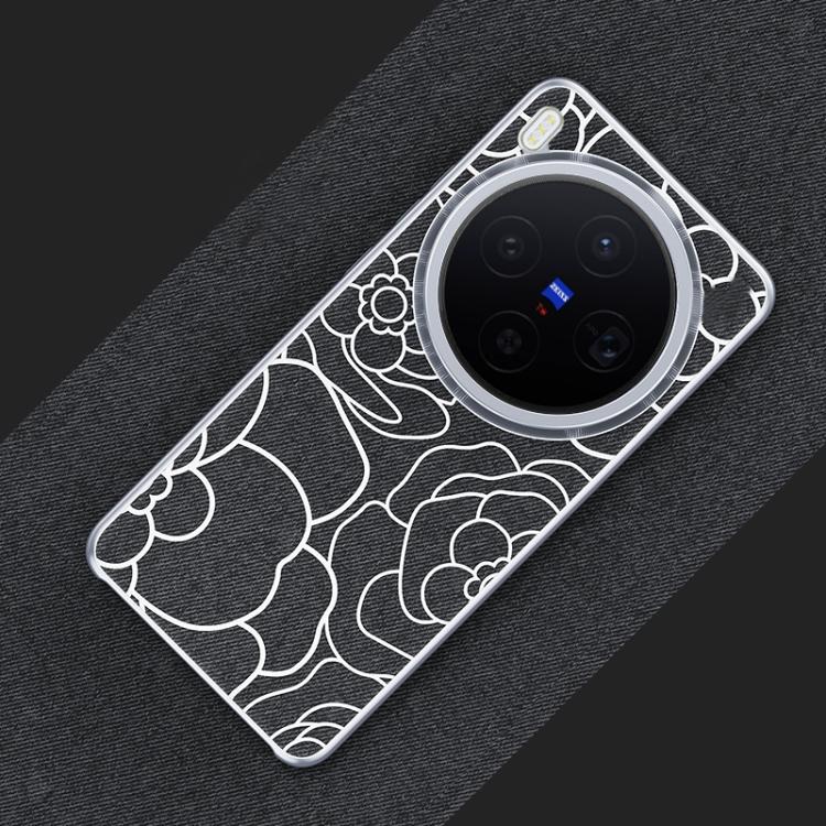 For vivo X300 Embossed Camellia Wool Linen Fabric Magnetic Three Guarantees Phone Case