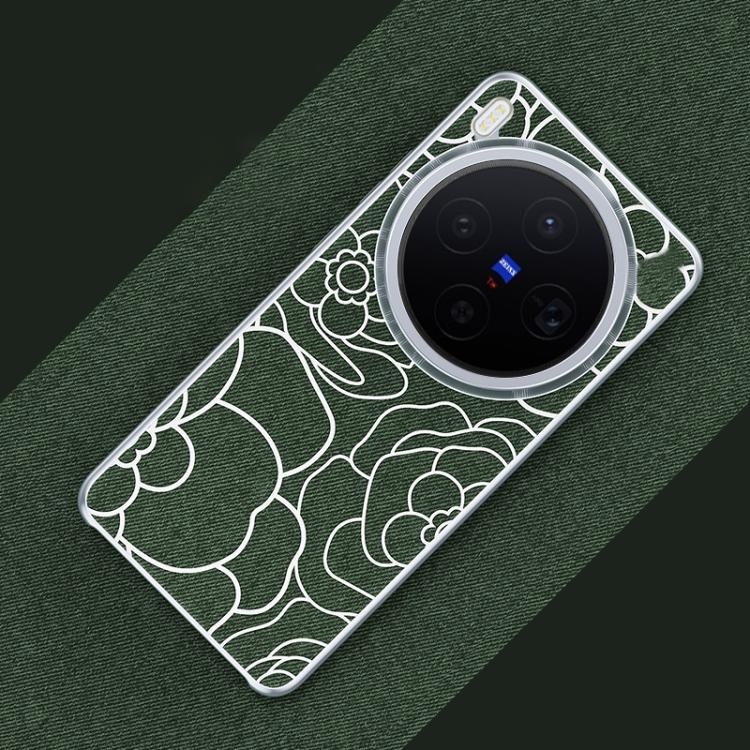 For vivo X300 Embossed Camellia Wool Linen Fabric Magnetic Three Guarantees Phone Case
