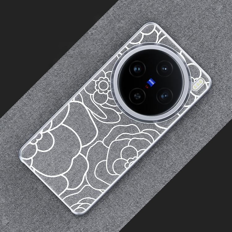 For vivo X200s Embossed Camellia Wool Linen Fabric Magnetic Three Guarantees Phone Case