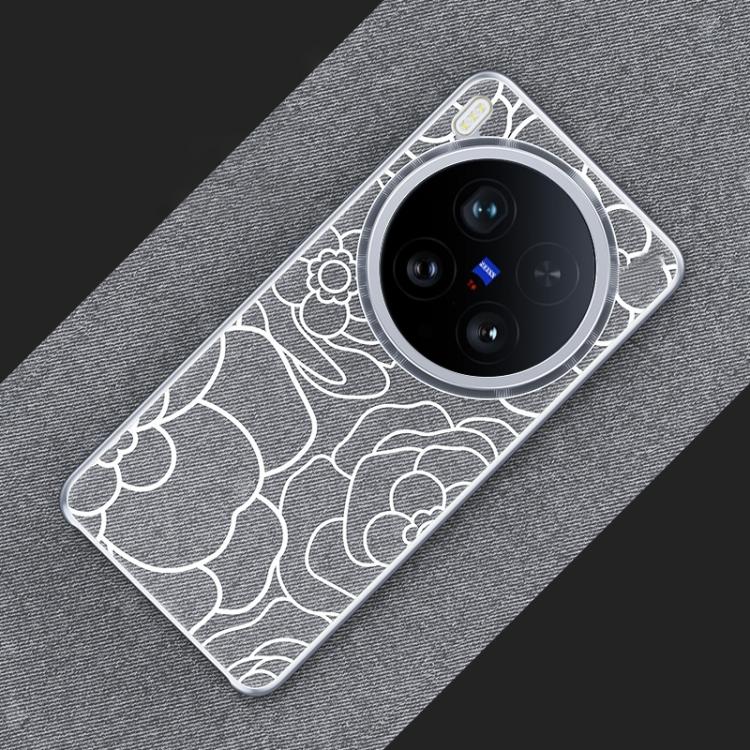 For vivo X200 Ultra Embossed Camellia Wool Linen Fabric Magnetic Three Guarantees Phone Case
