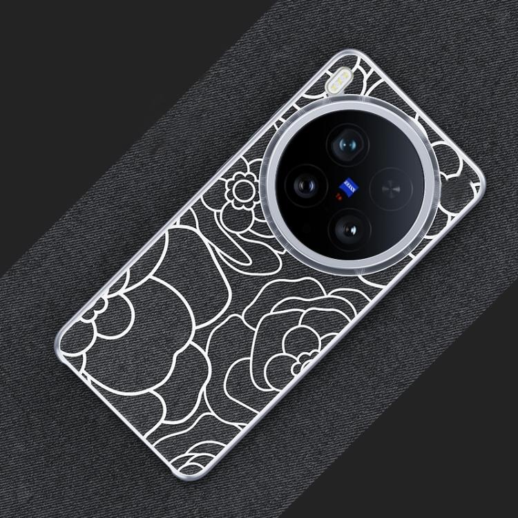 For vivo X200 Ultra Embossed Camellia Wool Linen Fabric Magnetic Three Guarantees Phone Case