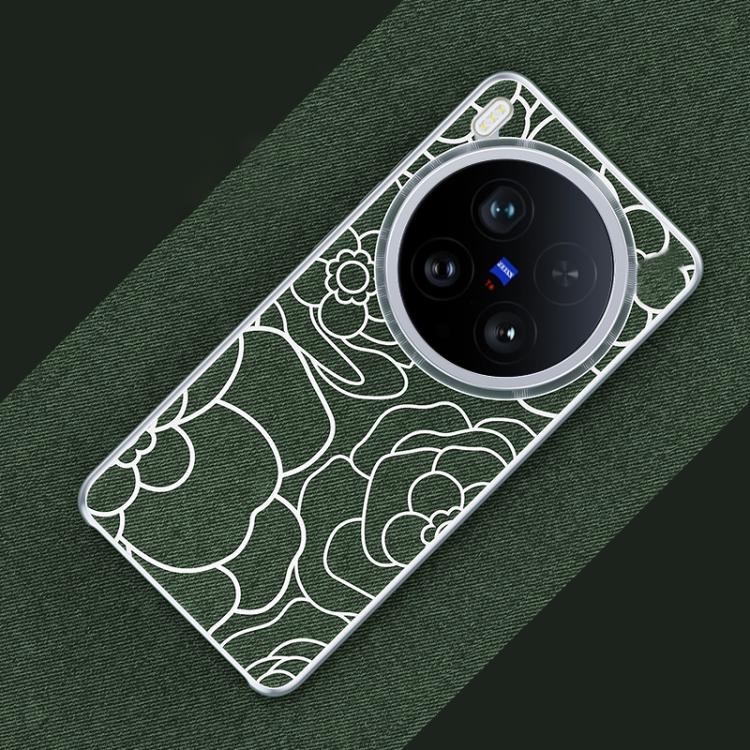For vivo X200 Ultra Embossed Camellia Wool Linen Fabric Magnetic Three Guarantees Phone Case