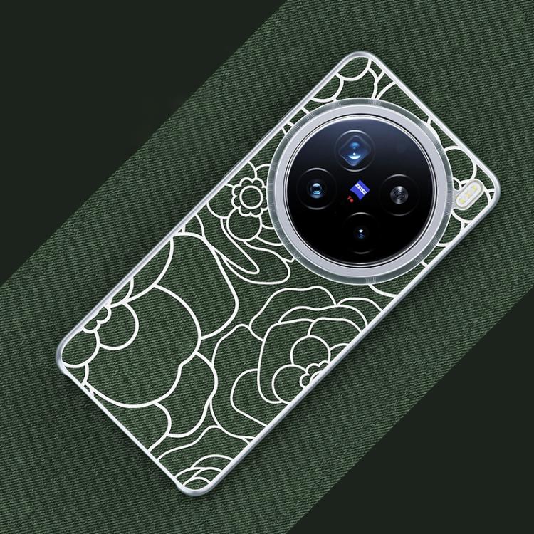 For vivo X200 Pro Embossed Camellia Wool Linen Fabric Magnetic Three Guarantees Phone Case