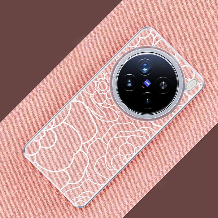 For vivo X100 Ultra Embossed Camellia Wool Linen Fabric Magnetic Three Guarantees Phone Case