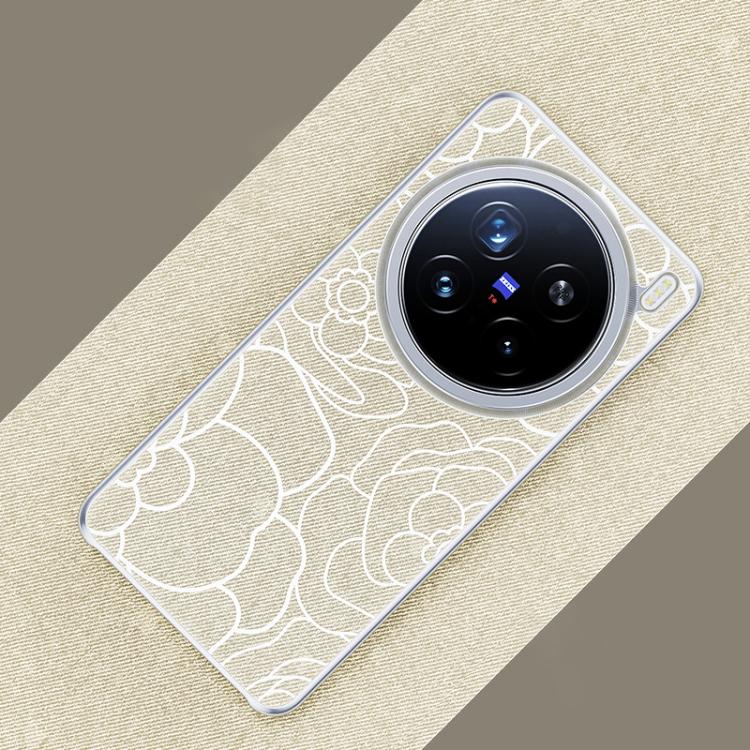 For vivo X100 Ultra Embossed Camellia Wool Linen Fabric Magnetic Three Guarantees Phone Case