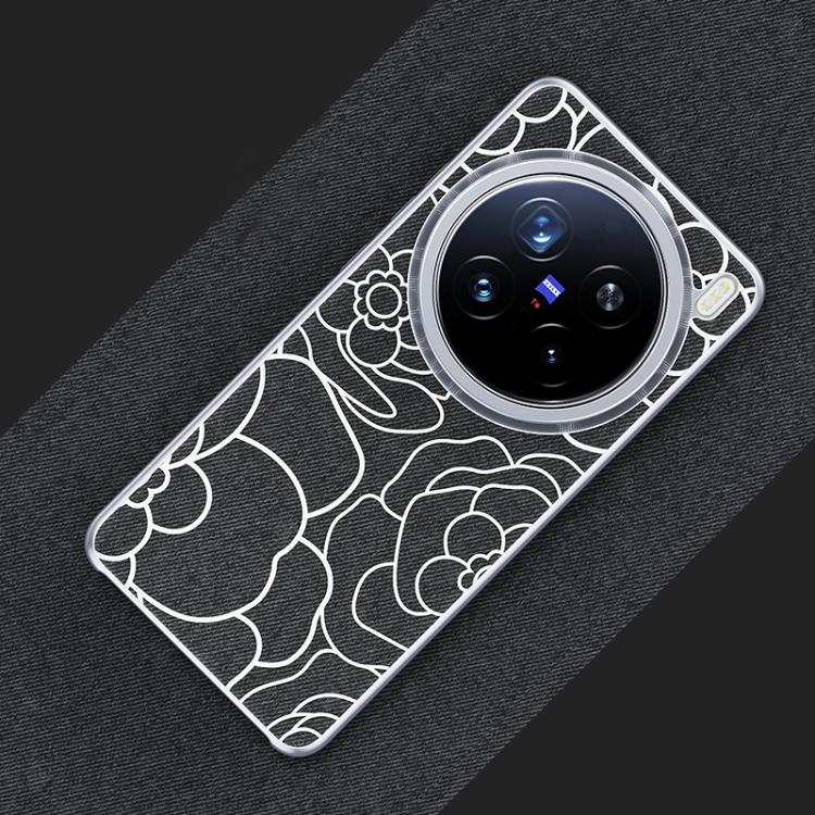 For vivo X100 Ultra Embossed Camellia Wool Linen Fabric Magnetic Three Guarantees Phone Case