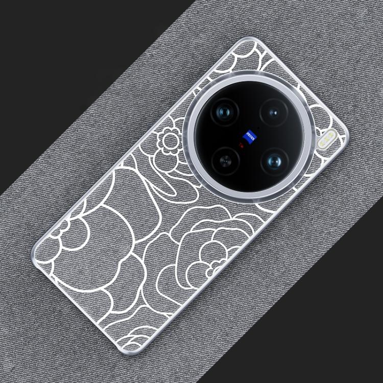 For vivo X100 Pro Embossed Camellia Wool Linen Fabric Magnetic Three Guarantees Phone Case