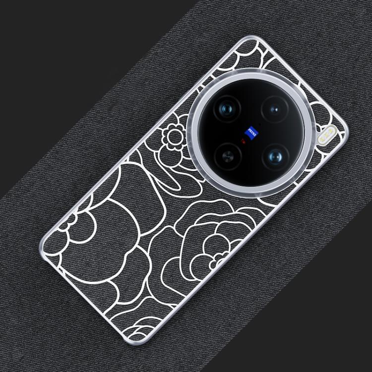For vivo X100 Pro Embossed Camellia Wool Linen Fabric Magnetic Three Guarantees Phone Case