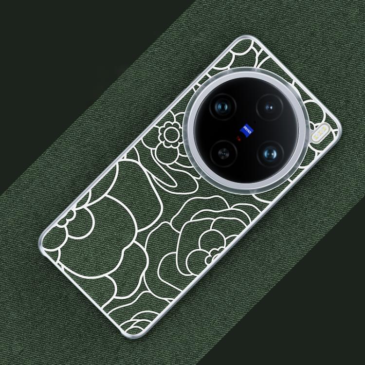 For vivo X100 Pro Embossed Camellia Wool Linen Fabric Magnetic Three Guarantees Phone Case