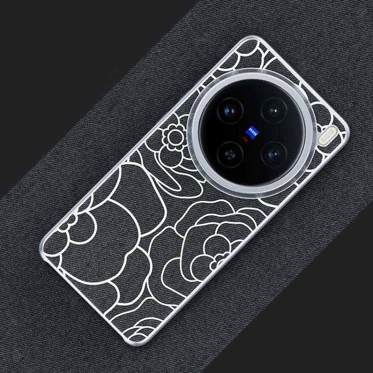For vivo X100 Embossed Camellia Wool Linen Fabric Magnetic Three Guarantees Phone Case