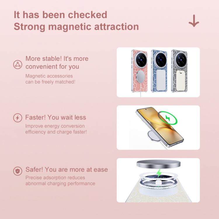 For vivo X100 Embossed Camellia Wool Linen Fabric Magnetic Three Guarantees Phone Case