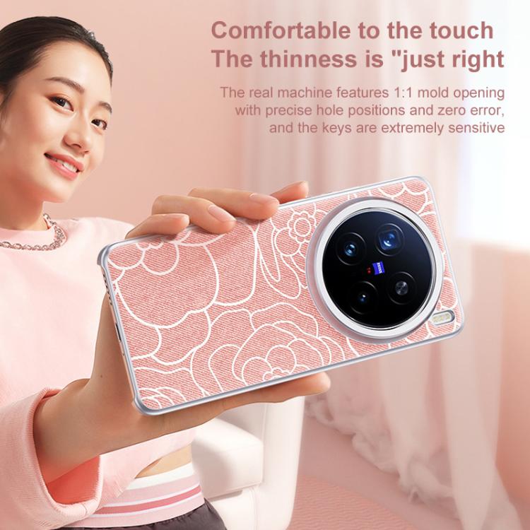 For vivo X100s Embossed Camellia Wool Linen Fabric Magnetic Three Guarantees Phone Case