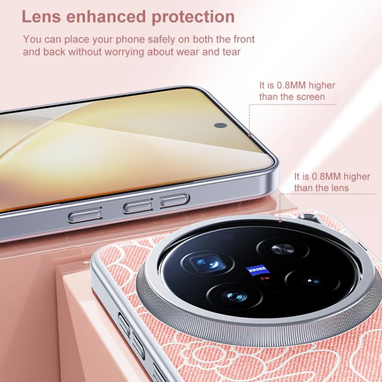 For vivo X200s Embossed Camellia Wool Linen Fabric Magnetic Three Guarantees Phone Case