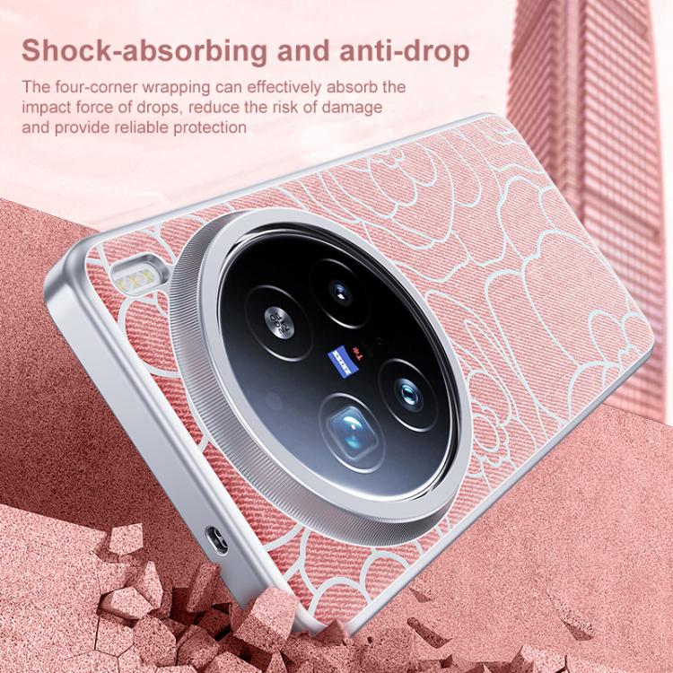 For vivo X200 Pro Embossed Camellia Wool Linen Fabric Magnetic Three Guarantees Phone Case