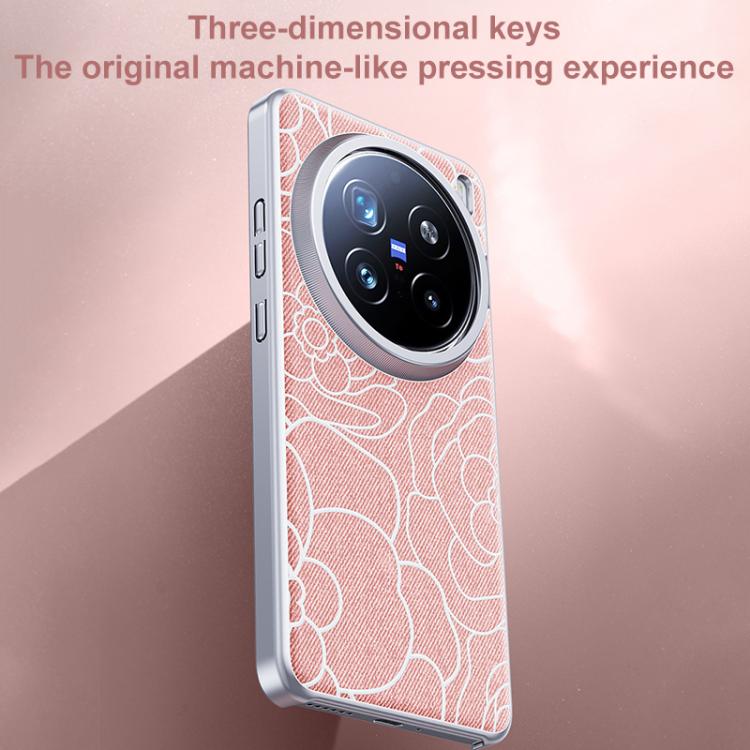 For vivo X200 Pro mini Embossed Camellia Wool Linen Fabric Magnetic Three Guarantees Phone Case
