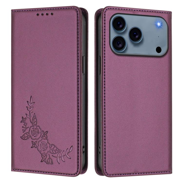 For iPhone 17 Pro Peony Embossed Magnetic RFID Vegan Leather Phone Case