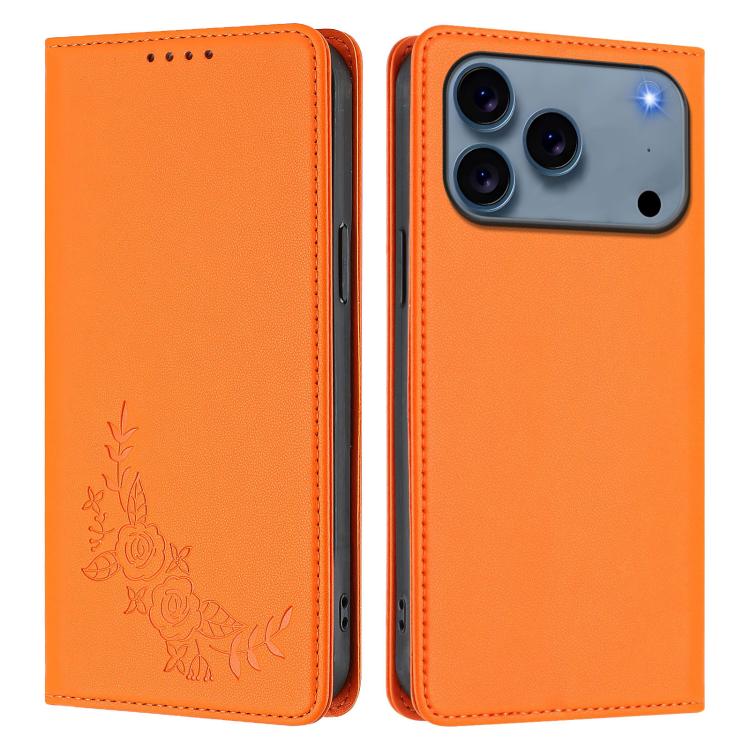 For iPhone 17 Pro Peony Embossed Magnetic RFID Vegan Leather Phone Case