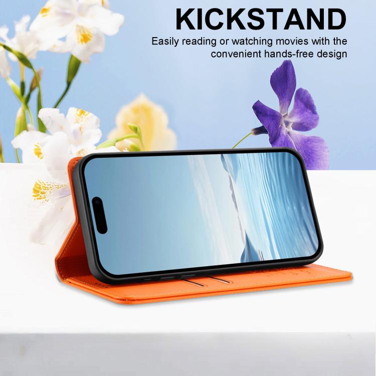 For iPhone 17 Pro Peony Embossed Magnetic RFID Vegan Leather Phone Case