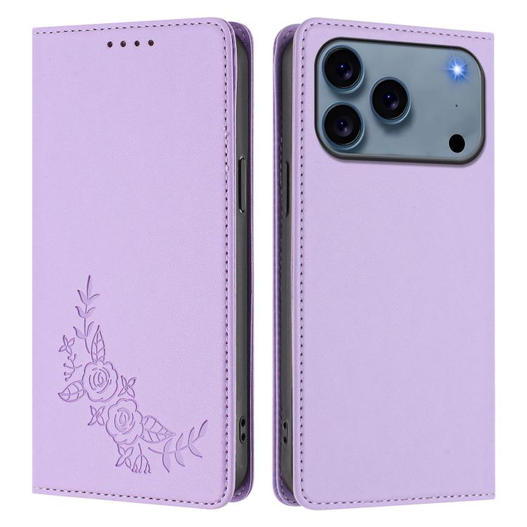For iPhone 17 Pro Peony Embossed Magnetic RFID Vegan Leather Phone Case