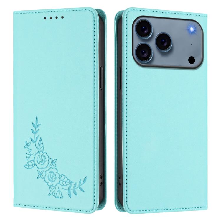 For iPhone 17 Pro Peony Embossed Magnetic RFID Vegan Leather Phone Case