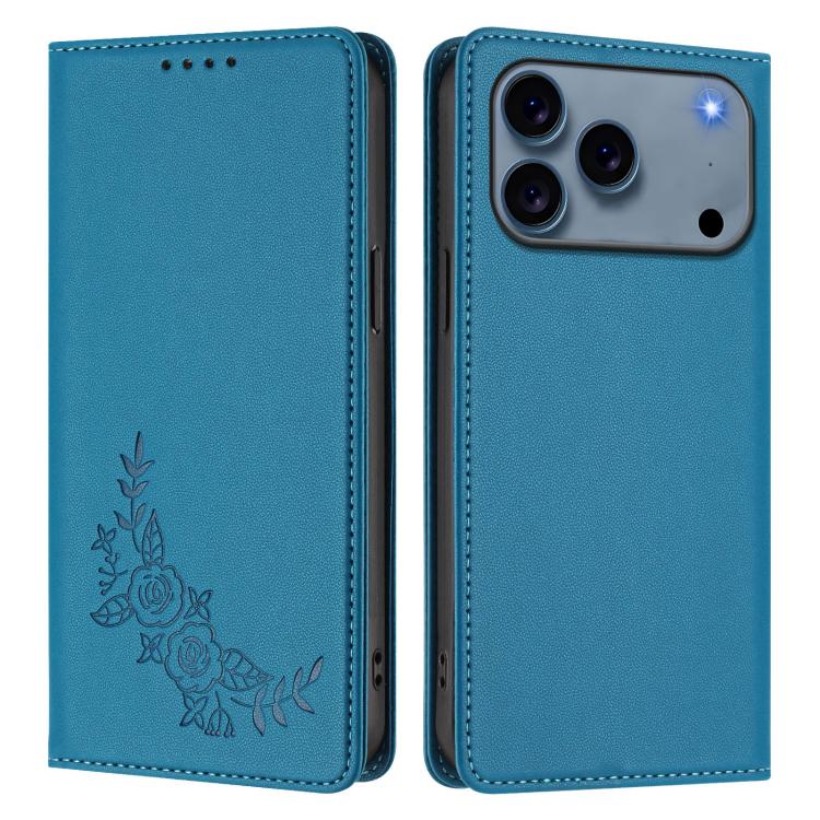 For iPhone 17 Pro Peony Embossed Magnetic RFID Vegan Leather Phone Case