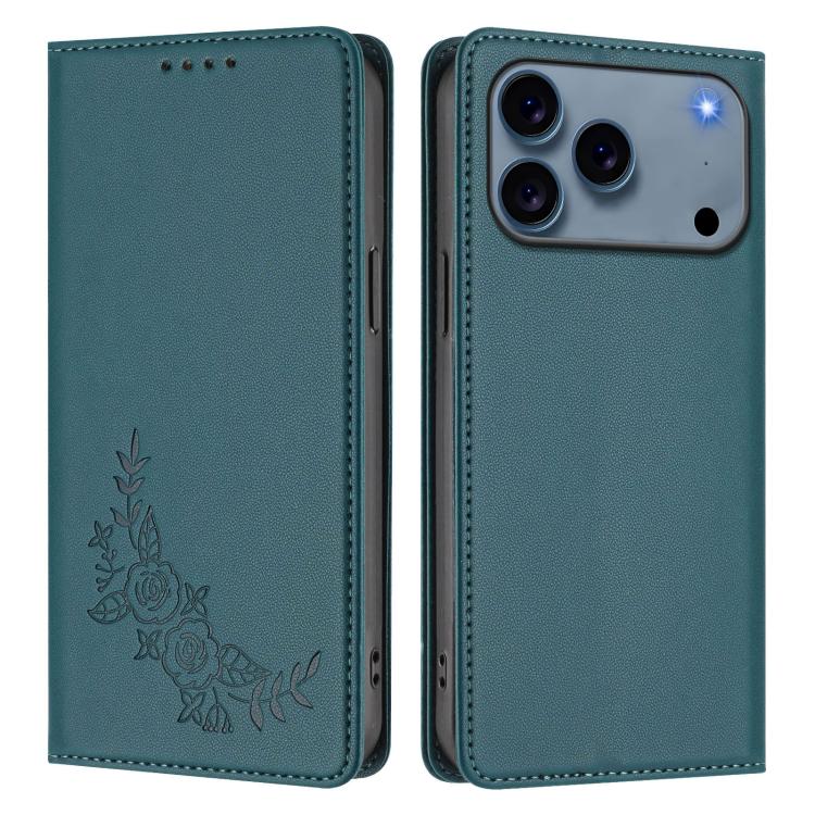 For iPhone 17 Pro Peony Embossed Magnetic RFID Vegan Leather Phone Case