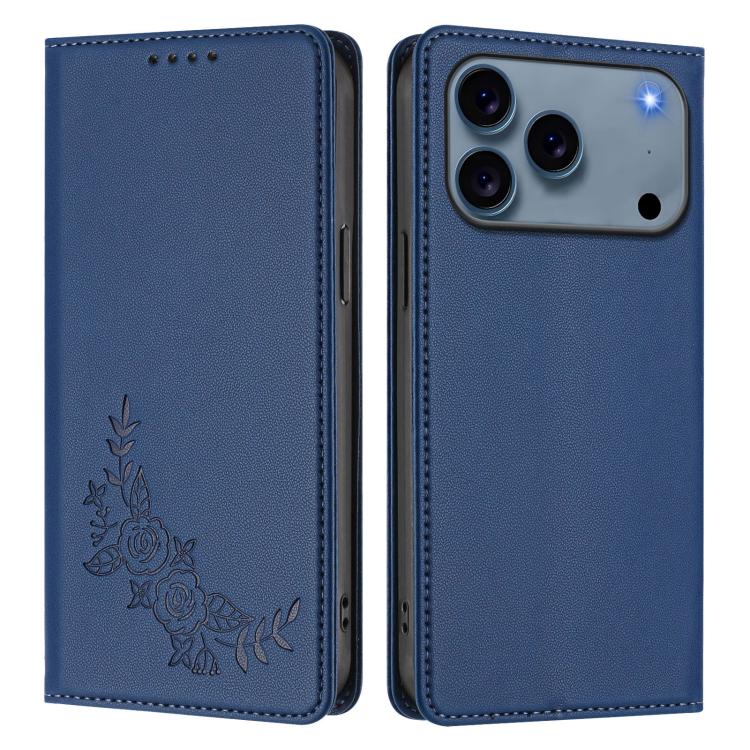 For iPhone 17 Pro Peony Embossed Magnetic RFID Vegan Leather Phone Case