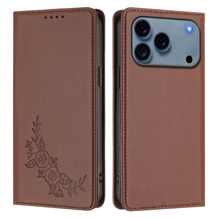 For iPhone 17 Pro Peony Embossed Magnetic RFID Vegan Leather Phone Case