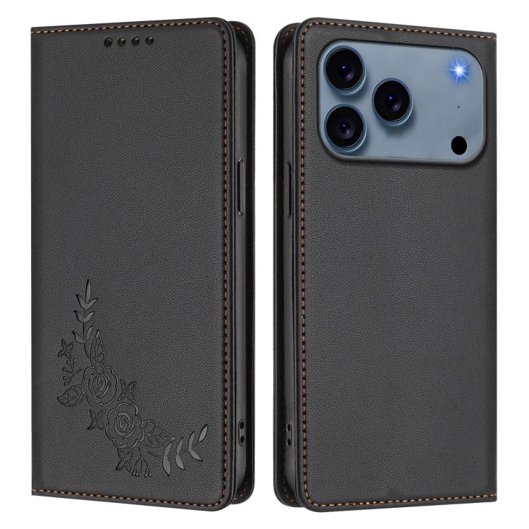 For iPhone 17 Pro Peony Embossed Magnetic RFID Vegan Leather Phone Case