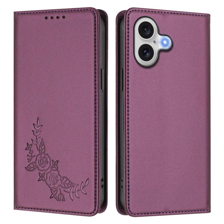 For iPhone 17 Peony Embossed Magnetic RFID Vegan Leather Phone Case
