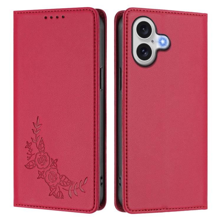 For iPhone 17 Peony Embossed Magnetic RFID Vegan Leather Phone Case