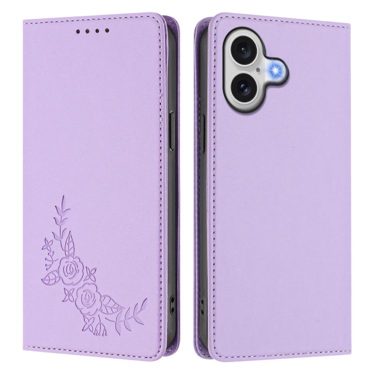 For iPhone 17 Peony Embossed Magnetic RFID Vegan Leather Phone Case
