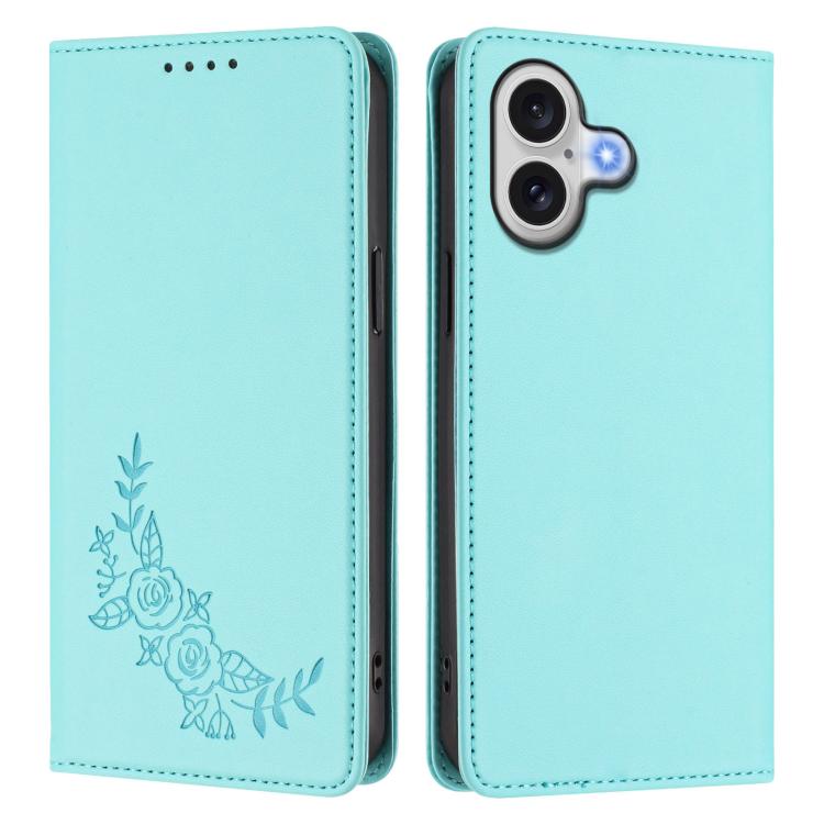 For iPhone 17 Peony Embossed Magnetic RFID Vegan Leather Phone Case