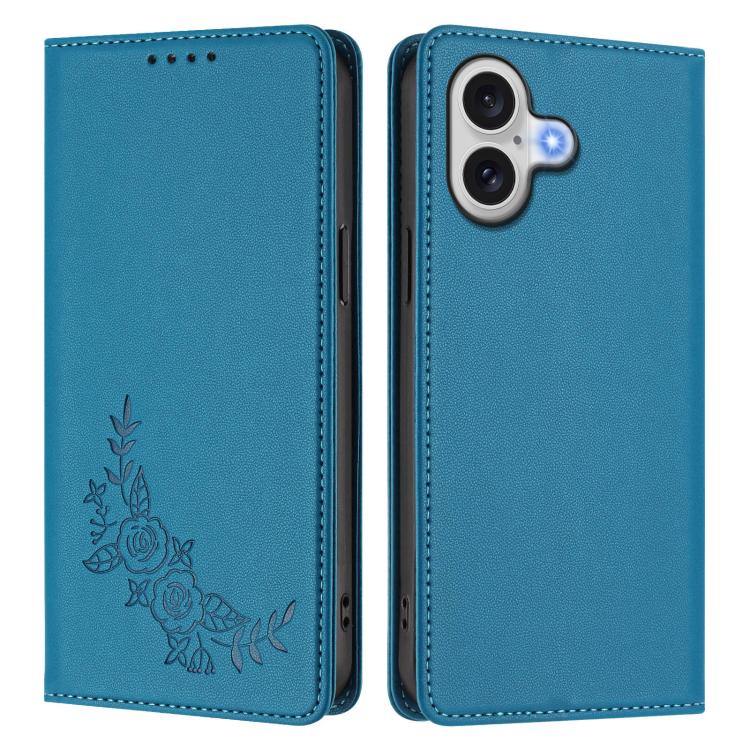 For iPhone 17 Peony Embossed Magnetic RFID Vegan Leather Phone Case