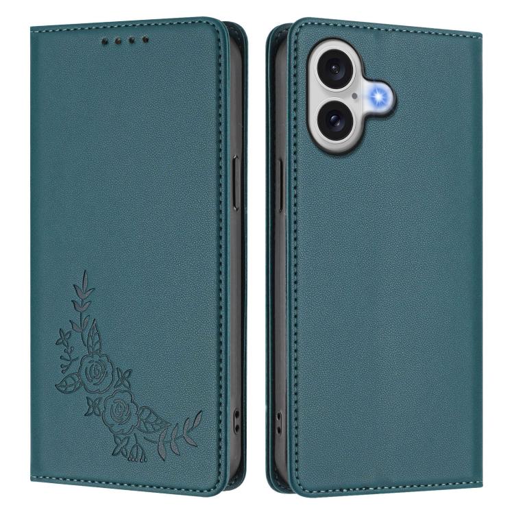 For iPhone 17 Peony Embossed Magnetic RFID Vegan Leather Phone Case