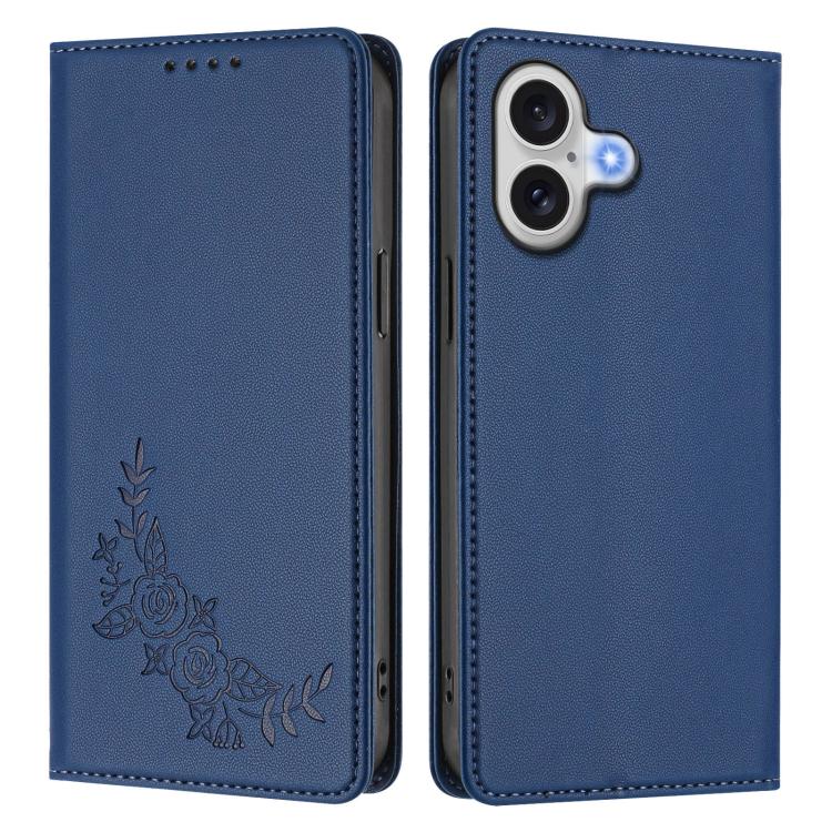 For iPhone 17 Peony Embossed Magnetic RFID Vegan Leather Phone Case