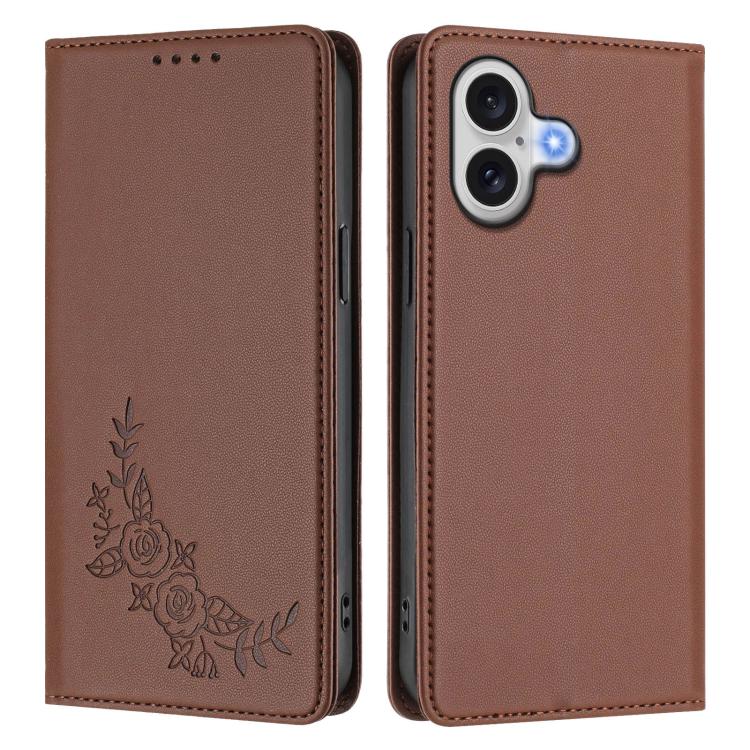 For iPhone 17 Peony Embossed Magnetic RFID Vegan Leather Phone Case